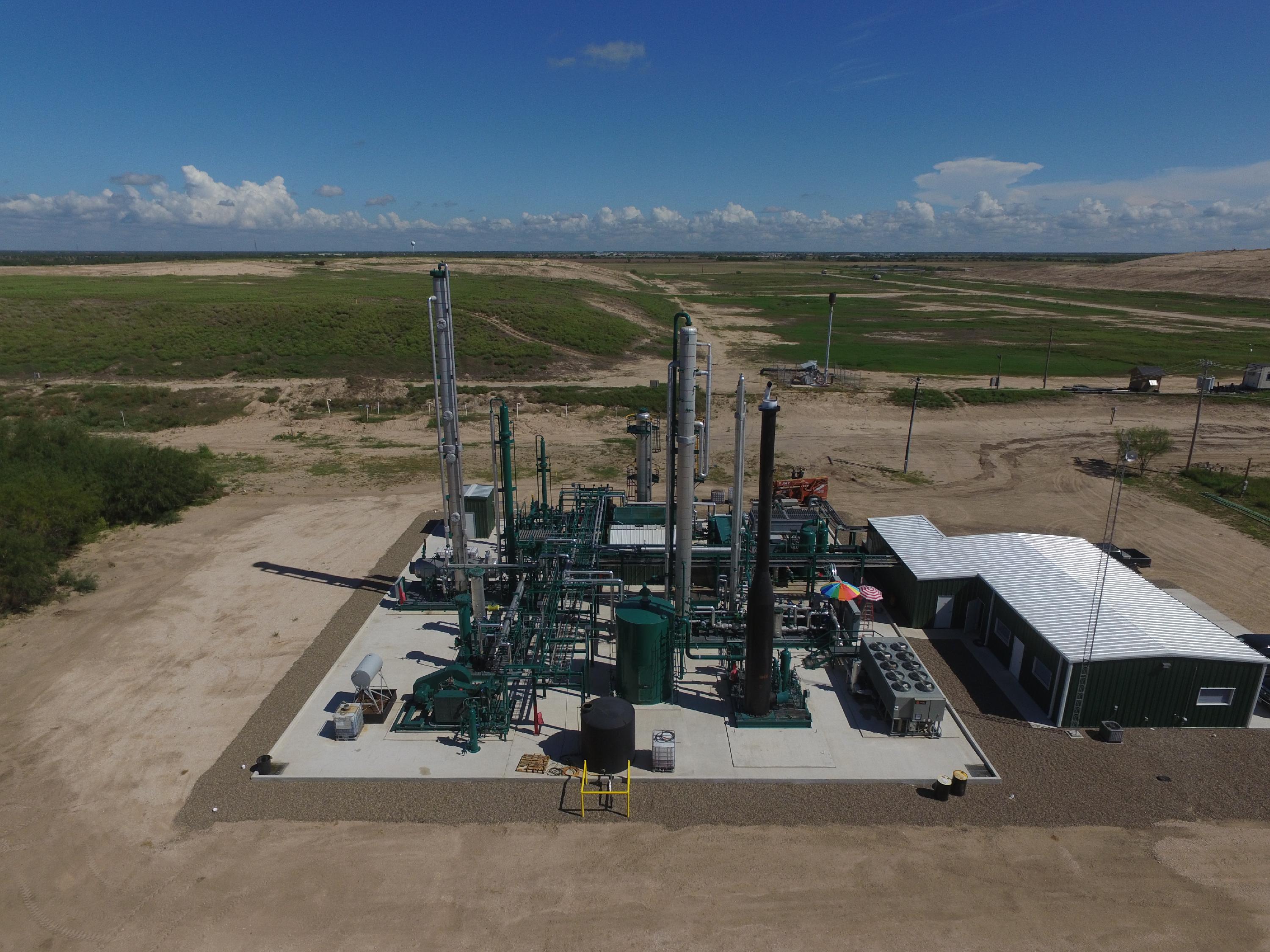 Aerial view of the City of Edinburg Landfill High BTU Project facility showing landfill gas infrastructure and processing equipment.